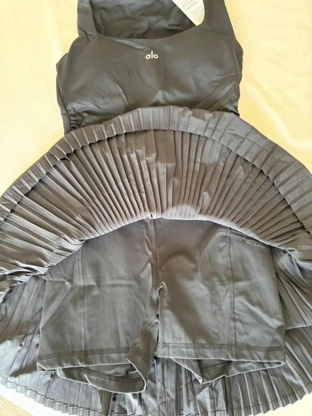 ALO Yoga Micro Plisse Tennis Skirt Set Black Size M